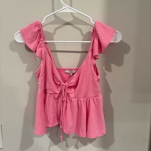 Love Tree Pink Flutter Sleeve Blouse